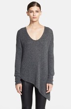 Helmut Lang Size S Shifting Cord Asymmetrical Hem Sweater in Faint Grey Melange