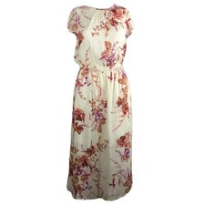 A New Day Dress Womens Sz XS Ivory White Floral Midi Maxi Blouson