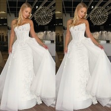 Mermaid Wedding Dresses With Detachable Train Lace Appliques Boho Bridal Gowns
