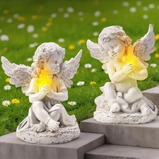 Solar Garden Statues Angel with Cross, 2 Pack Outdoor Garden Decor for Yard, ...