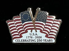 USA 250th Anniversary Commemorative Hard Enamel Lapel Pin Gold Tone Metal
