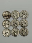 LOT OF 9 - 1946 Washington Quarters - Circulated 25c Coins - 90% Silver