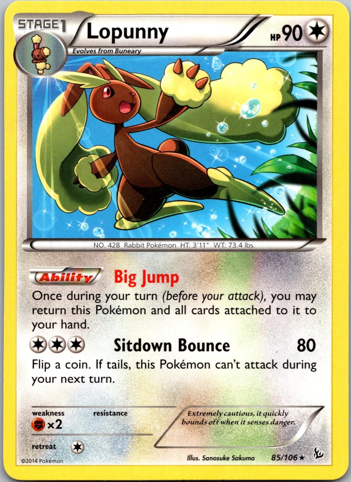 Lopunny 85/106 Rare Flashfire Pokemon Near Mint