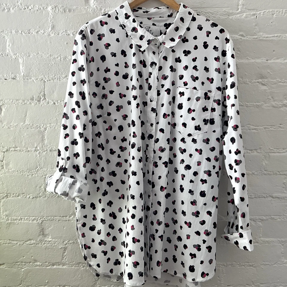 Camisa Tribal Mujer XXL Estampado Leopardo Abotonada Algodón Blusa Elástica Talla 2XL Foto 2 de 4