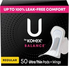 U by Kotex Balance Ultra Thin Pads with Wings, Regular Absorbency, 50 Count