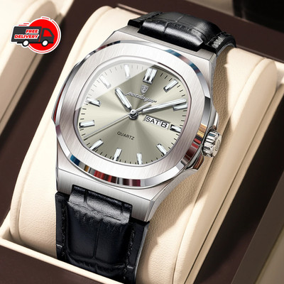 Poedagar Luxury Square Men Leather Watch Date Waterproof Luminous Wristwatch