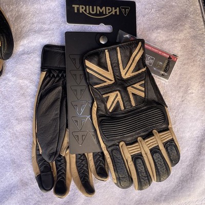 Triumph Mono Union Flag 2XL Black Leather Rider Protection Motorcycle Gloves XXL
