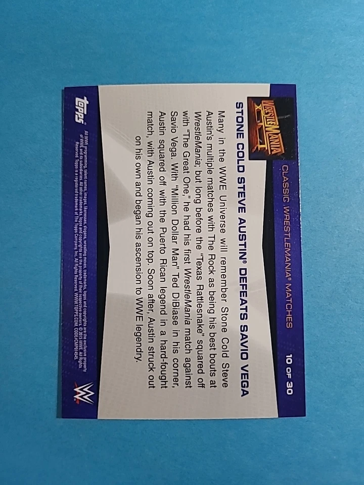 Stone Cold Steve Austin 2015 Topps WrestleMania WWE Wrestling Card # 10 J0506 - Image 2 of 2