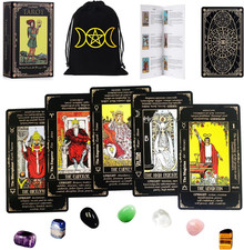 Tarot Cards Set with Guide Book/Linen Carry Bag/Chakra Stones, 78 Classic Origin