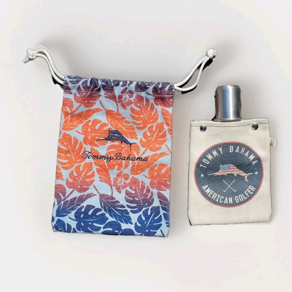 Tommy Bahama Canvas Flask American Golfer & Carrying Pouch Marlin Bag Tote+able - Image 4 of 4