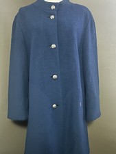 GEIGER Boiled Wool Coat Made in Austria Blue Silver Buttons Size 40 US 8-10 Teal