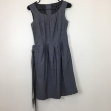 H&M Gray Sleeveless Fit n Flare Work Dress Lined Belted Sz 4 Pleated