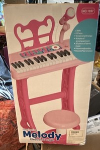 Melody Electronic Organ Toy Keyboard 37 Keys Microphone Chair Pink No.1037