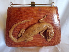 Vintage 1950's Alligator Crocodile Handbag Brown Top Handle NO STRAP READ