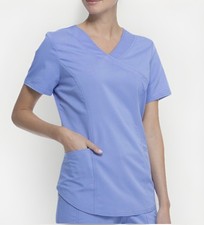 Womens Scrubstar Blue Scrub Top Mock Wrap V Neck Ultimate Collection Size XS NWT
