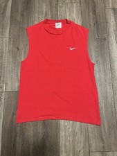 Vintage 90s Nike Small Swoosh Muscle Tank Top Red Made in USA Sleeveless Tee M