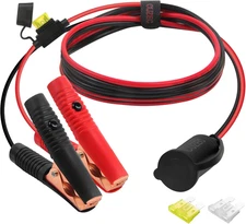 12V/24V Battery Extension Cord with Clips & Lighter Adapter - 5.3FT
