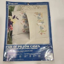 Vogart Crafts Pair Pillow Cases #8702G Butterflies Stamped Embroidery Kit