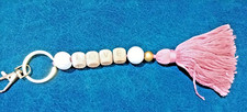 White Bead Pink Tassel Keychain Bag Charm Decorative Handmade Gift Accessory For