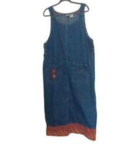VTG 90s Bobbie Brooks Denim Jumper Dress L - Cottagecore School Teacher Chic