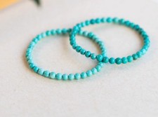 Small Pretty 2 Pcs Natural 4mm Blue Turquoise Gemstone Round Bead Bracelet 7.5in