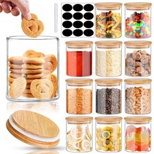 - Glass Jars with Bamboo Lids 16 oz, 12pcs Glass Food Storage Jars with Rewri...