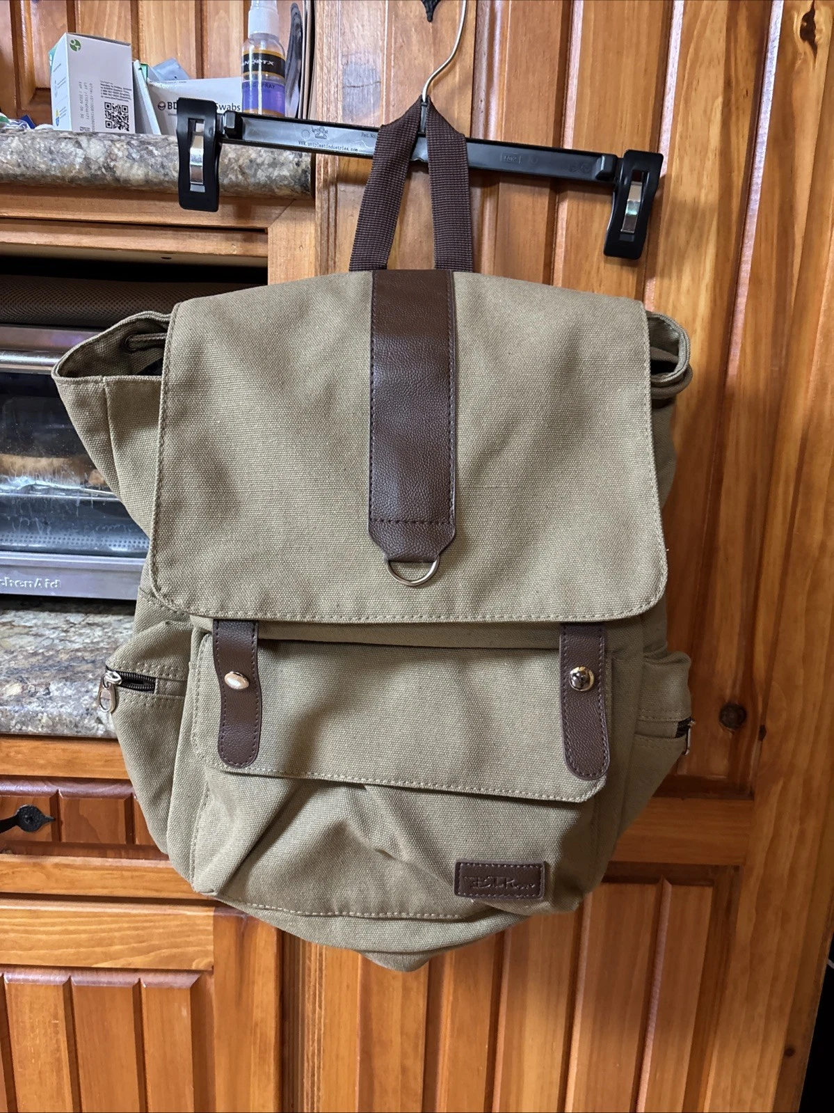 Bella Russo Canvas Rucksack Backpack Khaki Tan Travel School Bag
