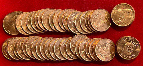 S100 Iceland - 50 coins from Mint Bag - 50 Aurar 1986 Shrimp - 1 Year Type UNC