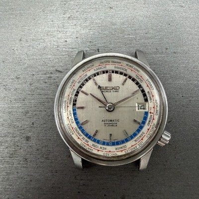 Seiko World Time Automatic Watch Men 38mm Silver Dial Steel 6217