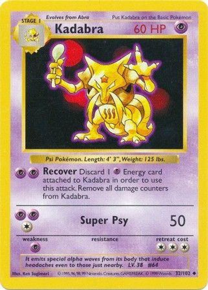 Kadabra Unlimited Base Set (Shadowless) 032/102 LP Pokemon