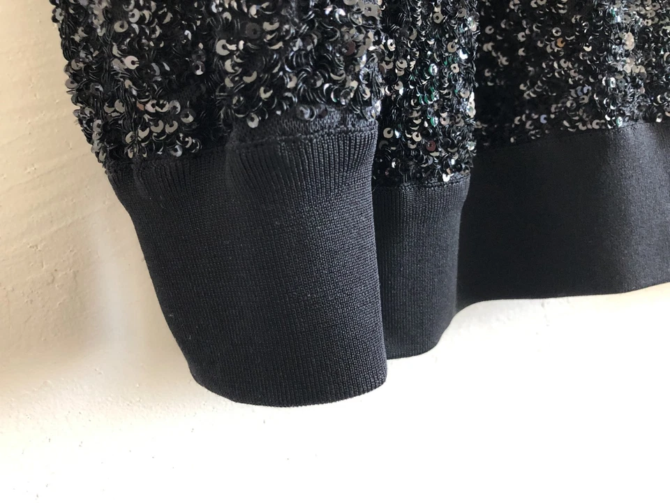 Blusa Lafayette 148 New York Talla XL Negra Lentejuelas Manga Larga Mangas Bandas Dobladillo Foto 3 de 4