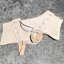 Vintage Grey Wool and Leather Spats Edwardian Button Closure Leather Straps