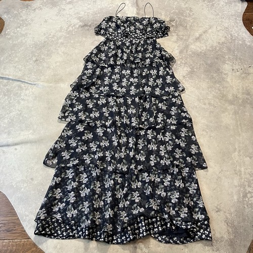 Jill Jill Stuart Kiera Dress Womens 2 Black Floral Tiered Ruffle Maxi