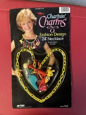 Charmin' Charms RETRO 1980's Plastic Bell Charms Clip On Vintage Necklace MOC