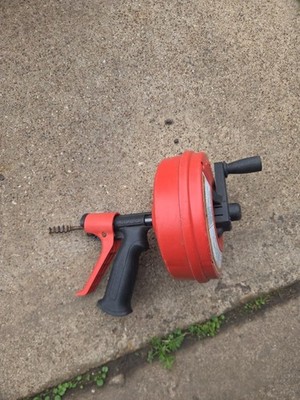 RIDGID Power Spin Handheld Drain Snake 25 ft Cable Red Drain Cleaning Drill Comp