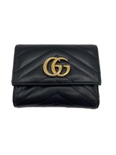 GUCCI Folded Wallet Trifold GG Marmont Leather Black Womens Used