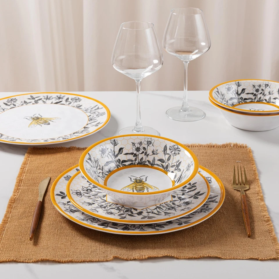 Honeycomb Bee Sweet 12-Piece Melamine Dinnerware Set,Melamine Dishes Set of 4... - Image 4 of 4