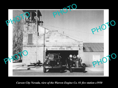 OLD POSTCARD SIZE PHOTO OF CARSON CITY NEVADA THE WARREN FIRE STATION c1940