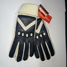 Applaud by Aris Knit  Leather Driving Gloves Ladies One Size Cream/Black