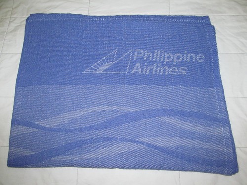 PHILIPPINE AIRLINES PAL cabin blanket woven blue logo travel throw