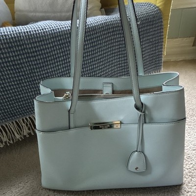 kate spade new york Large Blue Tote Shoulder Bag Zip Top, Pockets, Bag Charm