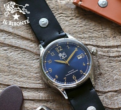 Il Bisonte Herren Automatikuhr mit Lederarmband Datum aus Japan