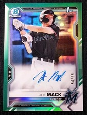 2021 Bowman Draft Joe Mack RC #CDA-JMA 1st Chrome Green Refractor Auto /99