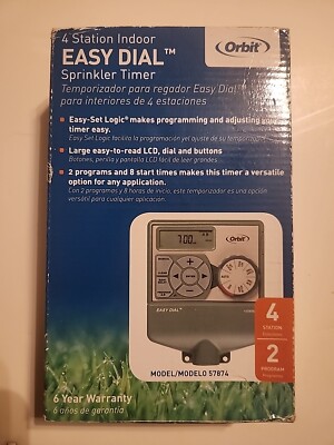 Orbit Easy Dial 4-Station Indoor Sprinkler Control Timer 57874 w/ Power Supply