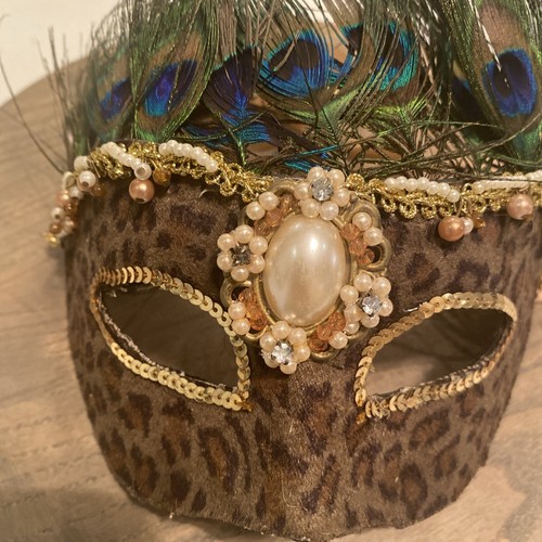 Venetian PeacockFeather Animal Print Mardi Gras Masquerade Ball Mask Halloween - Picture 9 of 10