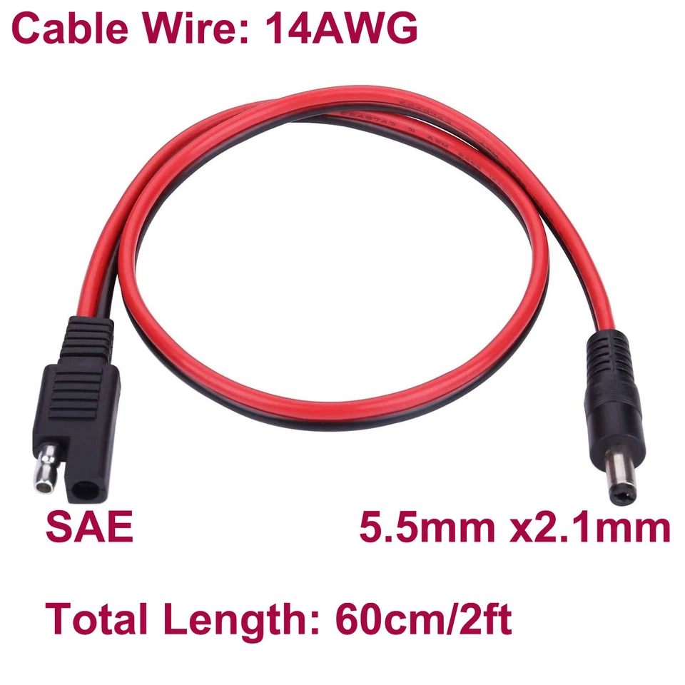 SAE DC 5.5 x 2.1mm Male Cable Automotive RV Solar Panel 14AWG w/ SAE 8mm Adapter - Image 2 of 4