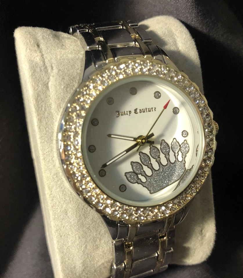 Reloj para mujer Juicy Couture bisel de cristal esfera grande corona tono plateado funciona Foto 3 de 4