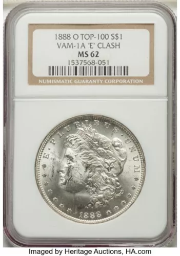 1888-O Morgan Silver Dollar, NGC MS 62, VAM-1A "E" Clash, Top-100
