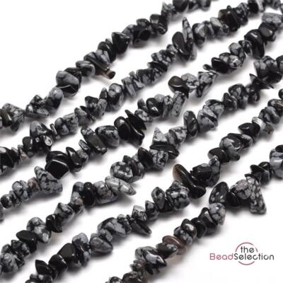 SCHWARZ WEISS SCHNEEFLOCKE OBSIDIAN EDELSTEIN CHIP PERLEN 5mm - 8mm 1 Strang 240+ GC41