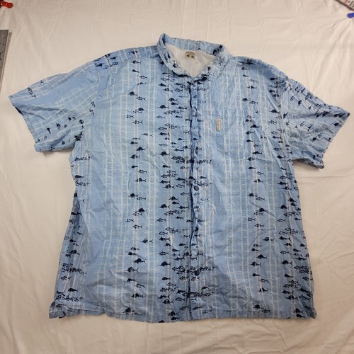 Columbia Men PFG Shirt XL Blue Button Up Fishing Short Sleeve Marlin Tuna Fish  - Bild 1 von 12